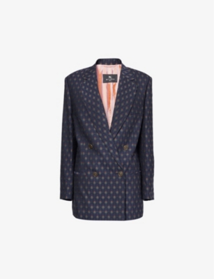 ETRO: Abstract-pattern double-breasted wool-blend blazer