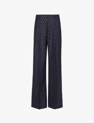 Etro Womens Blue Abstract-pattern Wide-leg Wool-blend Trousers
