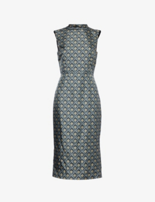 Etro Womens Black Graphic-print High-neck Silk-satin Midi Dress