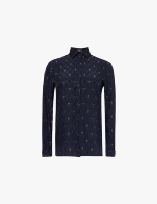 ETRO: Floral-embroidered slim-fit woven-blend shirt