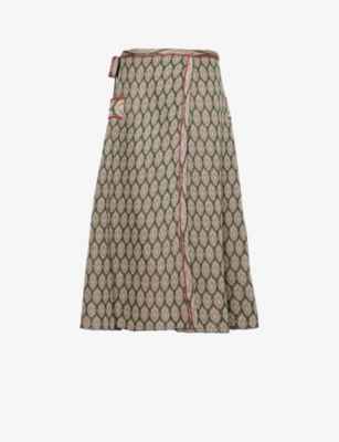 ETRO: Abstract-pattern tie-waist stretch-knit midi skirt