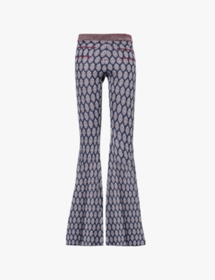 ETRO: Geometric-pattern flared-leg high-rise woven-blend trousers
