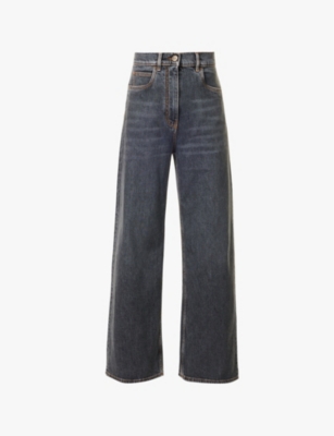 Shop Etro Women's Denim Grigio Medio Brand-patch Wide-leg Mid-rise Stretch-denim Jeans