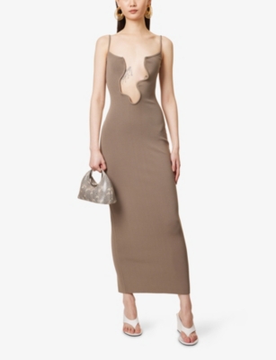 CHRISTOPHER ESBER: Salacia Wired Asymmetric-Plunge Knitted Maxi Dress