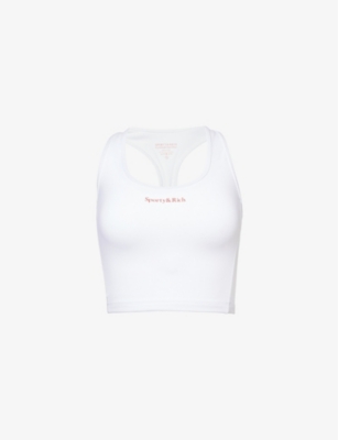 SPORTY & RICH: Brand-embroidered cropped stretch-woven top