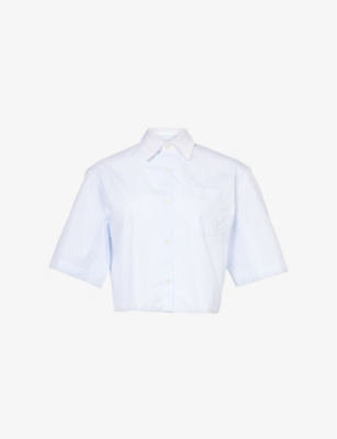 SPORTY & RICH: Cropped cotton-poplin shirt