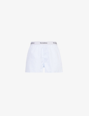 SPORTY & RICH: Branded-waist stripe-pattern cotton shorts