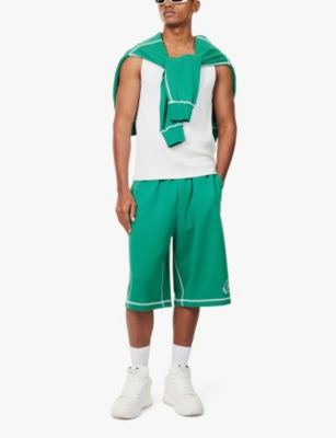 Shop Dolce & Gabbana Mens  Logo-embroidered Bermuda Cotton-jersey Shorts In Verde Scuro