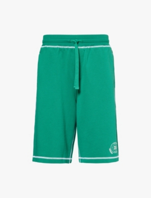 Shop Dolce & Gabbana Mens  Logo-embroidered Bermuda Cotton-jersey Shorts In Verde Scuro