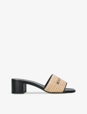 GIVENCHY: 4G Logo-print raffia and leather heeled mules
