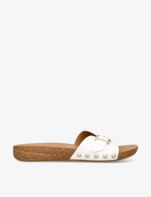 Shop Fitflop Iqushion Buckle-embellished Leather Sandals In White