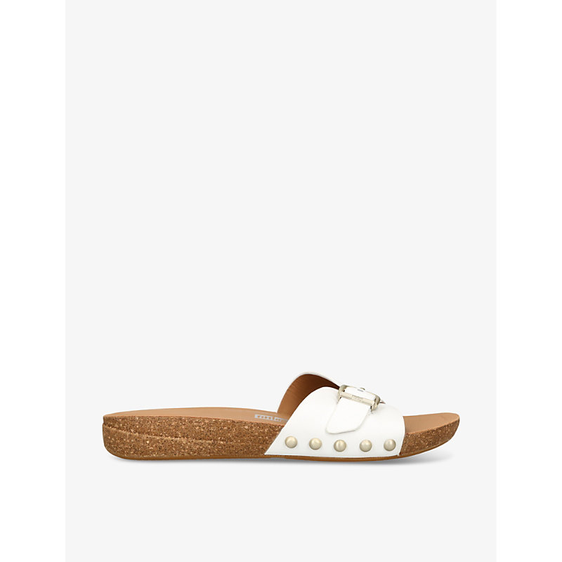 Shop Fitflop Iqushion Buckle-embellished Leather Sandals In White
