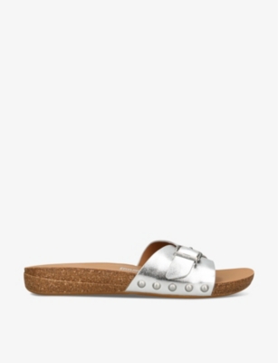 Shop Fitflop Women's Silver Iqushion Buckle-embellished Leather Sandals