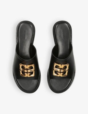 Shop Givenchy Womens Black Logo-plaque Flat Leather Sandals Eur 38/5 Uk