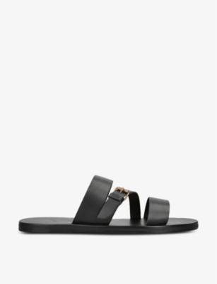 Shop Ancient Greek Sandals Men's Black Ifiklis Triple-strap Leather Sandals