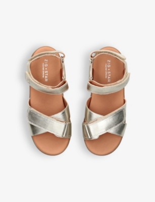 Shop Zig And Star Kids' Rae Cross-over Metallic-leather Sandals Gol In Gold