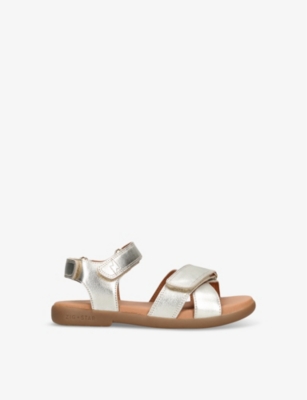 Shop Zig And Star Kids' Rae Cross-over Metallic-leather Sandals Gol In Gold