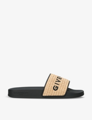 GIVENCHY: 4G Logo-print raffia and rubber sliders