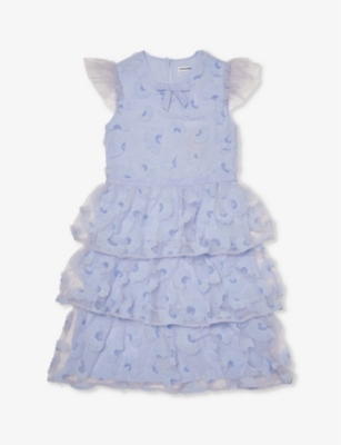 Shop Self-portrait Self Portrait Girls Blue Kids Ruffle-trim Bead-embellished Woven Dress 3-12 Years