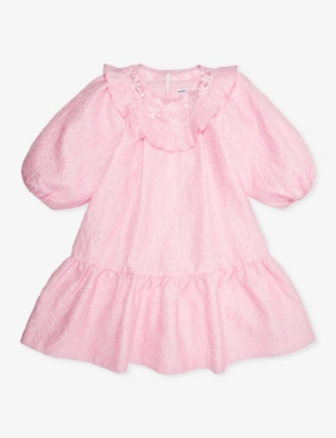 Self-portrait Self Portrait Girls Pink Kids Lace-embroidered Puff-sleeved Woven Dress 3-12 Years