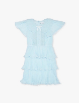 SELF-PORTRAIT: Scalloped-collar pleated woven dress 3-12 years