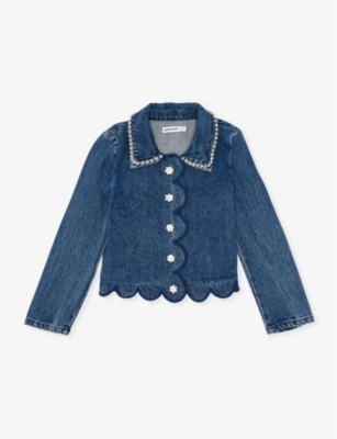 Shop Self-portrait Self Portrait Girls Denim Kids Rhinestone-embellished Denim Jacket