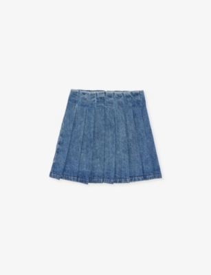 SELF-PORTRAIT: Pleated denim mini skirt