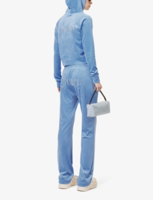 Shop Juicy Couture Women's Washed Blue Denim Madison Rhinestone-embellished Velour Hoody