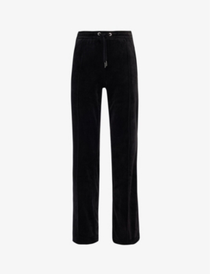 Shop Juicy Couture Tina Rhinestone-embellished Velour Jogging Bottoms In Black