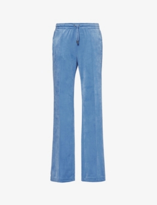 Shop Juicy Couture Women's Washed Blue Denim Tina Rhinestone-embellished Velour Jogging Bottoms