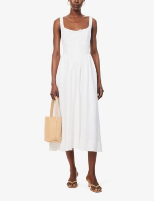 Shop Reformation Women's White Balia Scoop-neck Linen Maxi Dress