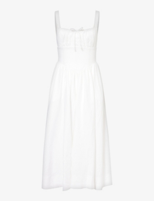 Shop Reformation Women's White Balia Scoop-neck Linen Maxi Dress