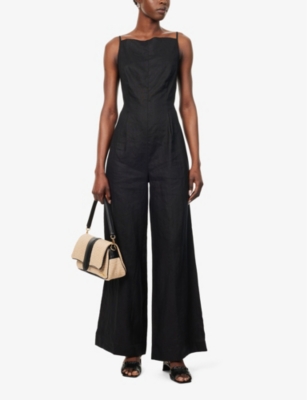 Shop Reformation Womens Black Ciara Wide-leg Linen Jumpsuit