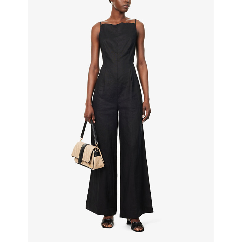 Shop Reformation Women's Black Ciara Wide-leg Linen Jumpsuit