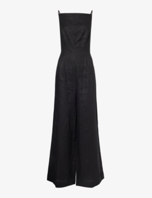 Shop Reformation Women's Black Ciara Wide-leg Linen Jumpsuit