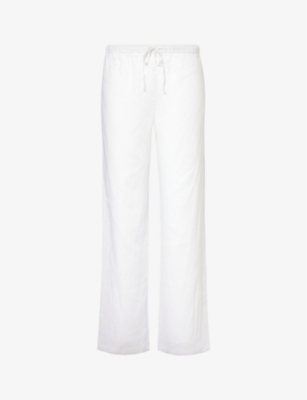 Shop Reformation Women's White Olina Straight-leg High-rise Linen Trousers