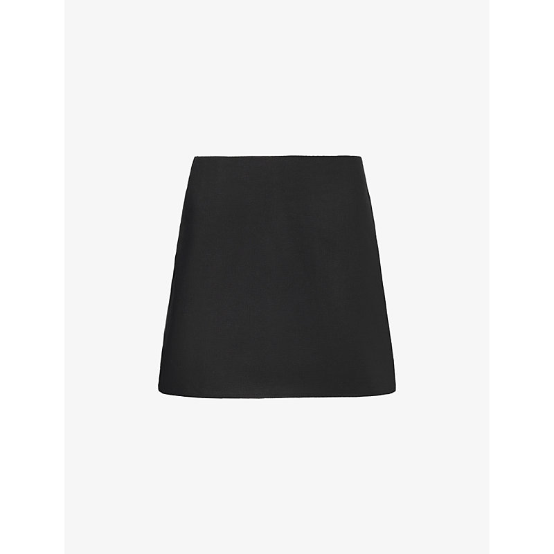 Reformation Womens Black Veranda Mid-rise Linen Mini Skirt