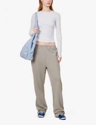 Sisters & Seekers Peep Slim-fit Stretch-cotton Top In Light Grey Marl