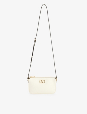 Valentino Garavani Valentino Ivory Brand-plaque Leather Crossbody Bag In White