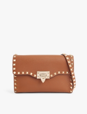 Valentino Garavani Womens Tobacco Rockstud Small Leather Shoulder Bag In Brown