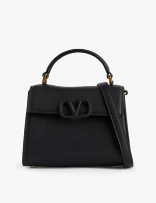 Shop Valentino Womens Mini Top-handle Logo Leather Crossbody Bag Nero