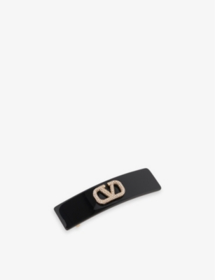 Shop Valentino Women's Nero Crystal Shade Logo-embellished Resin Hair Clip