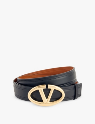 Shop Valentino Womens Vlogo Reversible Leather Belt Nero Naturale Tan