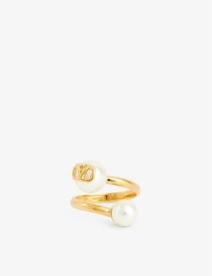 Valentino Garavani Valentino Womens Oro 18 Cream Vlogo 18ct Yellow Gold-plated Metal Ring