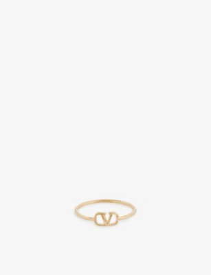 Shop Valentino Women's Oro 18 Logo-embellished Brass Ring