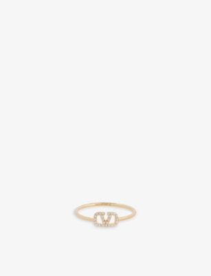 Shop Valentino Womens Crystal Silver Shade Logo-embellished Brass Ring