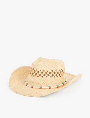 Boutique Bonita Womens Strawberry Pearl Cord-embellished Palm Cowboy Hat In Neutral