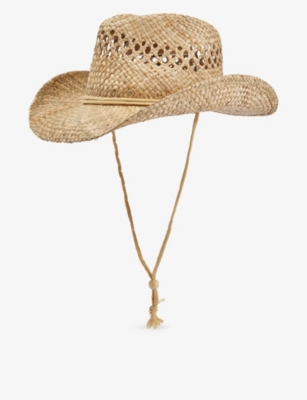 BOUTIQUE BONITA: Wide-brim cord-embellished straw cowboy hat