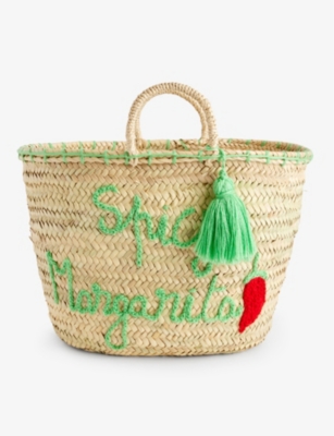 BOUTIQUE BONITA: Spicy Margarita logo-embroidered palm basket bag