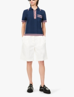 Gucci Womens Brand-embroidered Short-sleeved Woven-blend Polo Shirt Blue Mc Mix